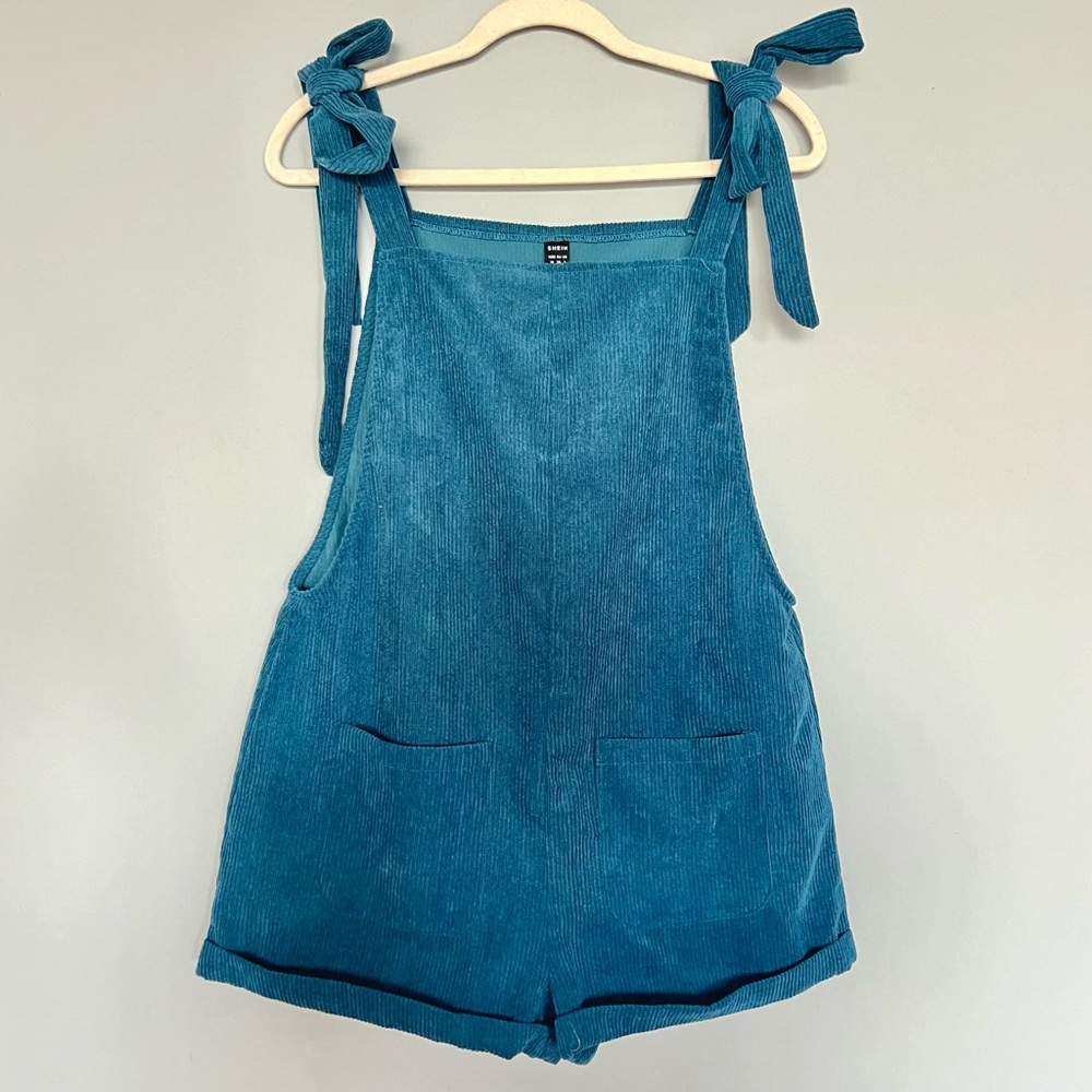 SHEIN Velvet Knot Shoulder Short Romper | Turquoise | Size: M | Women